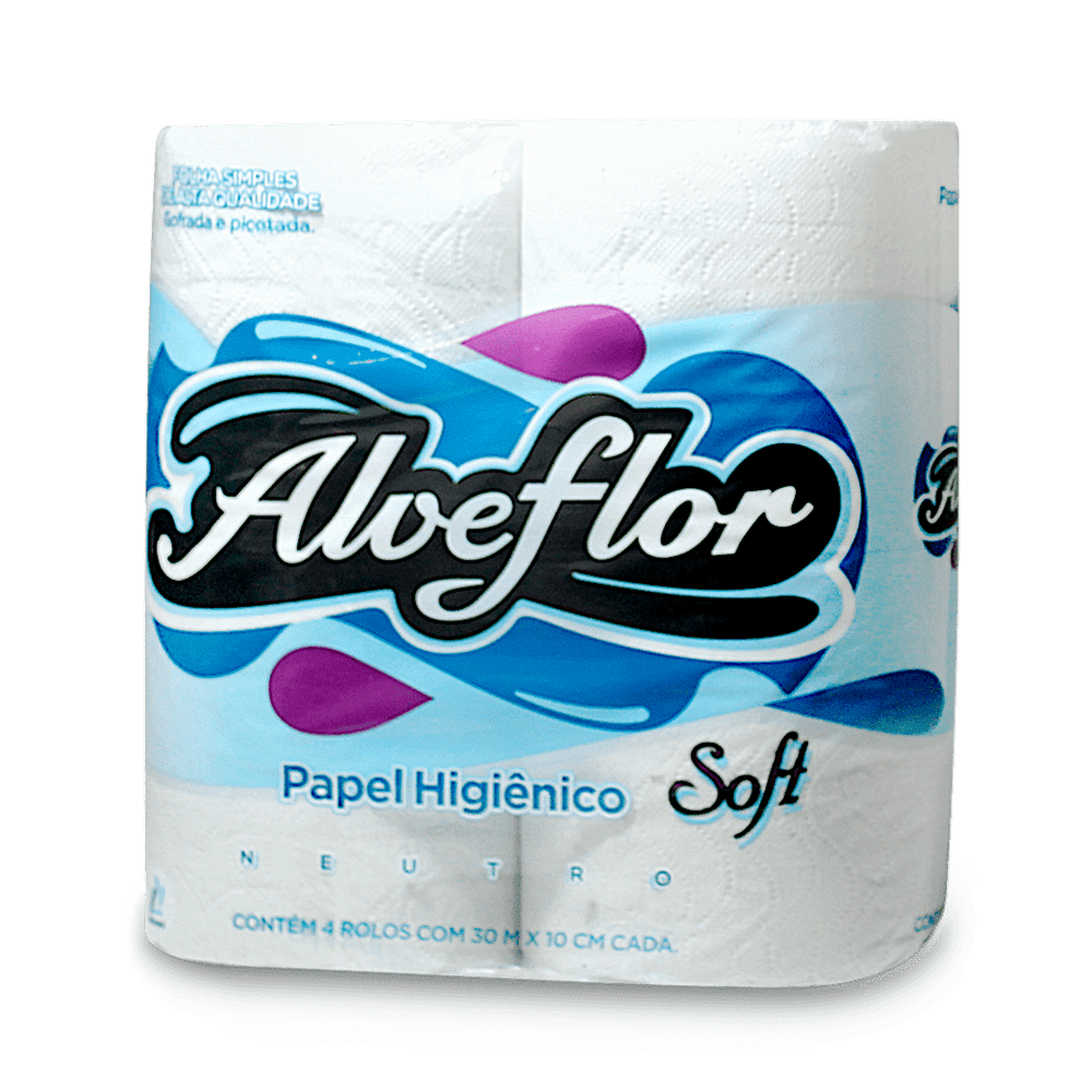Papel higiênico folha simples Alveflor com 4 unidades
