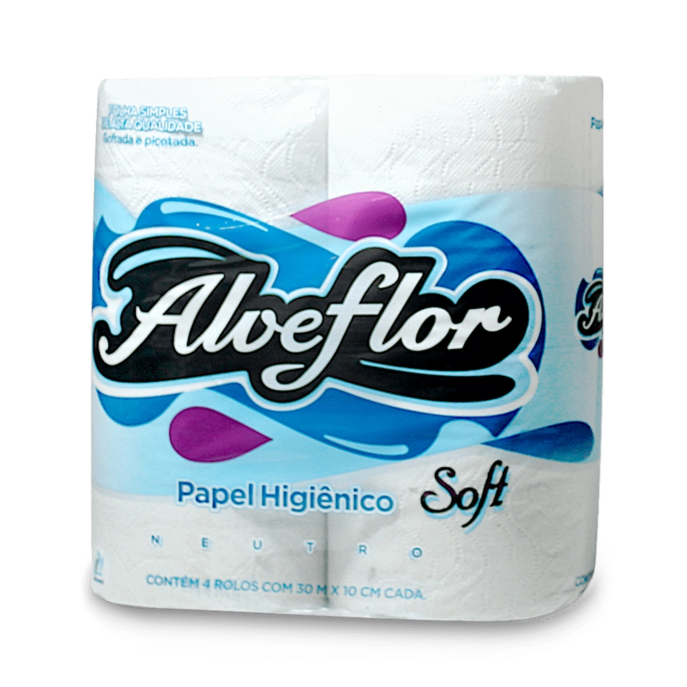 Papel higiênico folha simples Alveflor com 4 unidades